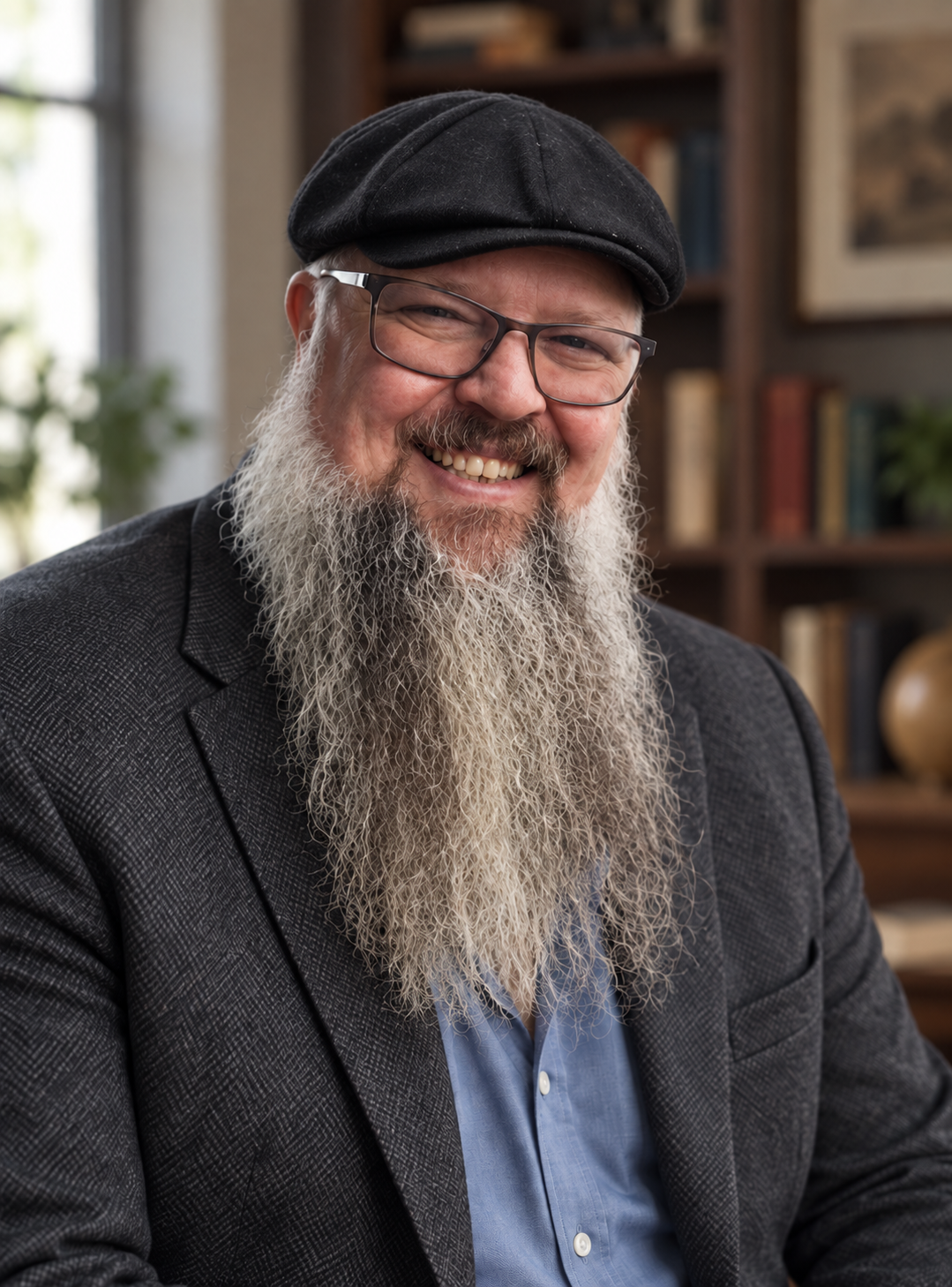 Author Chris Gaskin smiling, wearing a black cap and glasses