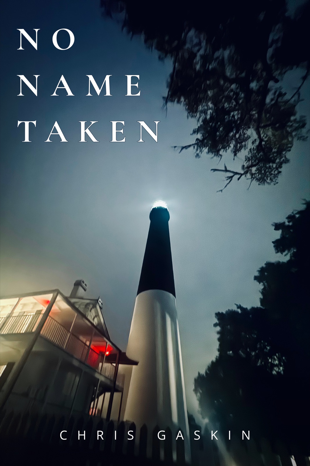 No Name Taken by Chris Gaskin, with a lighthouse at night